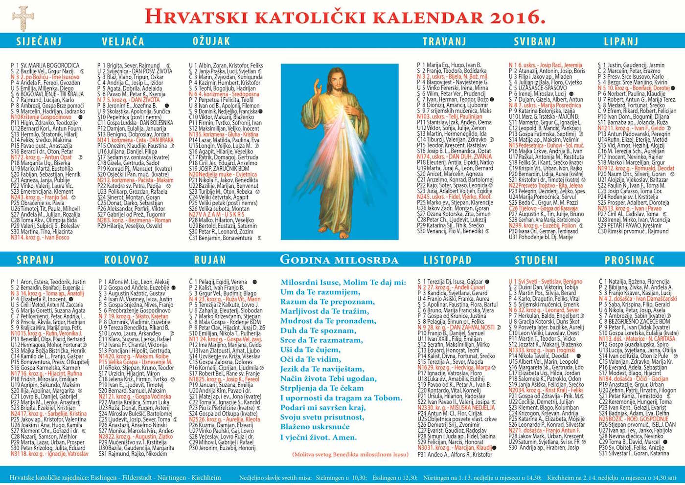 Kroatisch Katholischer Kalender 2016 / Hrvatski katlocki kalendar 2016